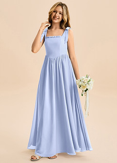 Azazie Delia Junior Abito A-Line in Chiffon Fiocco Ghiaccio image4