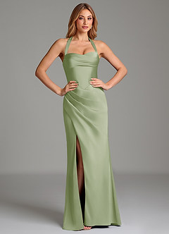 Azazie Serenity Kleider zum Anprobieren zu Hause Meerjungfrau-Linie Herzausschnitt Stretch-Satin Kleid Staubiger Salbeigrün image5