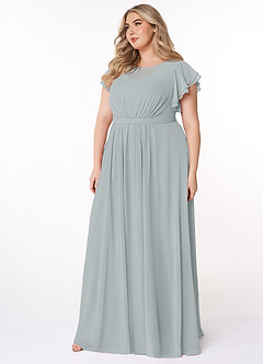 Azazie Daphne Modest Bridesmaid Dresses A-Line Ruffled Chiffon Floor-Length Dress image7