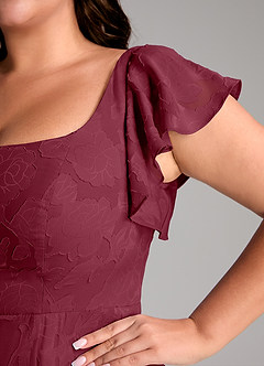 Azazie Bondi Bridesmaid Dresses Burgundy A-Line Side Slit Floral Burnout Dress image11