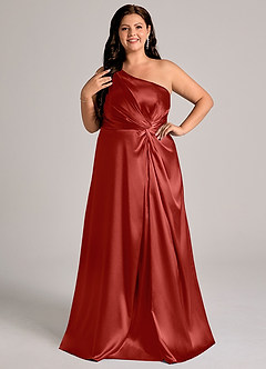 Azazie Brooke Bridesmaid Dresses Rust A-Line One Shoulder Metallic Satin Dress image10