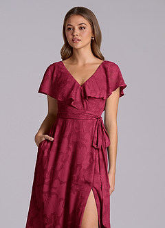 Azazie Lainey Bridesmaid Dresses Burgundy A-Line with Pockets Floral Burnout Dress image7