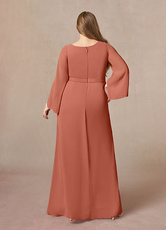 Azazie Belinda Moeder van de bruid jurken A-Lijn Jurk van Chiffon V-hals geplooid Klei image7