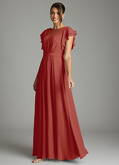 Azazie Daphne Modest Bridesmaid Dresses A-Line Ruffled Chiffon Floor-Length Dress image3