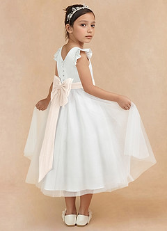Azazie Hemi vestidos de niña de las flores Vestido de Marfil Blanco Alabastro de Tul de Corte En A con Lazo image1