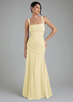 Azazie Toya Bridesmaid Dresses Lemon Sorbet A-Line Corset Chiffon Dress image4