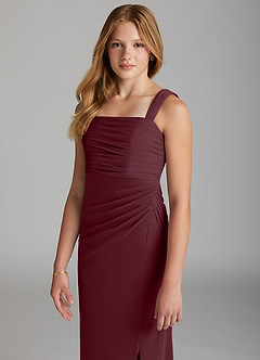 Azazie Jesaphine Junior Cabernet Sheath Pleated Mesh Dress image2