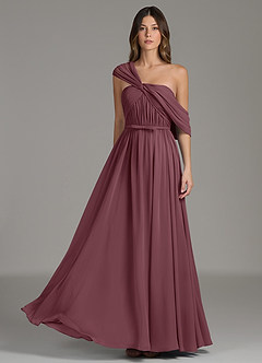 Azazie Nyah Abiti da Damigella Abito A-Line in Chiffon Spalle Scoperte Sangria image3