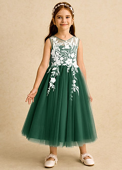 Azazie Sundae Flower Girl Dresses Dark Green Ball-Gown Lace Dress image5