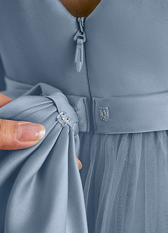 Azazie Suzy Final Sale Dusty Blue A-Line with Sleeves Tulle Dress image6