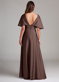 Azazie Pamela Robes de demoiselle d'honneur Robe Trapèze en Satin extensible Plissée Ganache image2