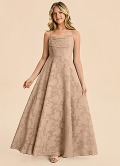 Azazie Bear Junior Champagne A-Line Pleated Floral Burnout Dress image5
