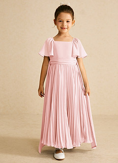 Azazie Bun Bun Flower Girl Dresses Blushing Pink A-Line Pleated Chiffon Dress image3