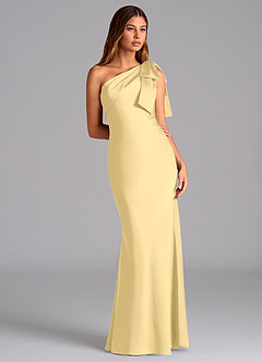 Azazie Yuanna Robes de demoiselle d'honneur Robe Sirène en Satin extensible Une épaule Beurre image5