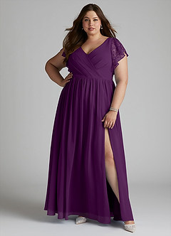 Azazie Zella Bridesmaid Dresses Grape A-Line Lace Chiffon Dress image8