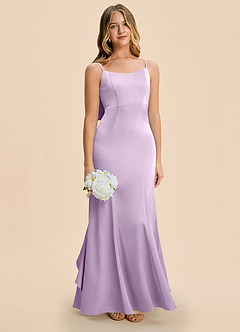 Azazie Lioren Junior Frosted Lilac Sheath Bow Stretch Satin Dress image2