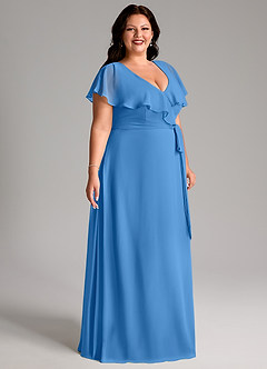 Azazie Lainey Bridesmaid Dresses Blue Jay A-Line with Pockets Chiffon Dress image11