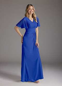 Azazie Morning Glory Mother of the Bride Dresses Royal Blue A-Line V-Neck Ruched Chiffon Dress image3
