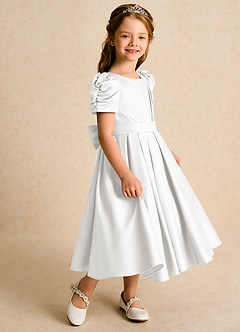 Azazie Miriam Blumenmädchenkleider Ballkleid Plissee Matte Satin Kleid Weiß image6