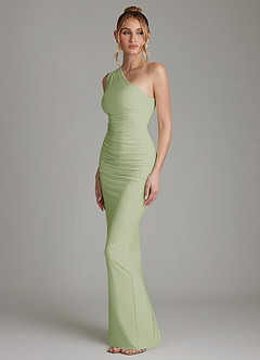 Azazie Shanice Bridesmaid Dresses Dusty Sage Sheath One Shoulder Premium Stretch Jersey Dress image4