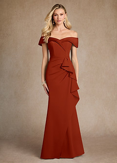 Azazie Laredo Mother of the Bride Dresses Rust Mermaid Off the Shoulder Stretch Crepe Dress image1