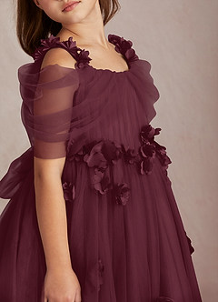 Azazie Shaylee Jurken voor bloemenmeisjes A-Lijn Jurk van Tule Off the Shoulder Cabernet image2