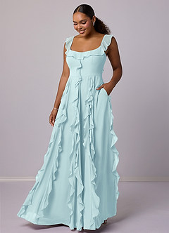 Barbie ♥ Azazie Bridesmaid Dresses Sea Glass A-Line with Pockets Chiffon Dress image7