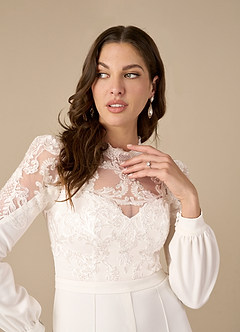 Azazie Cici Wedding Dresses Diamond White Pant Styles High Neck Sequins Stretch Crepe Dress image3