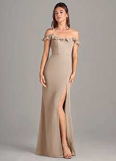 Azazie Callie Bridesmaid Dresses Taupe Mermaid Side Slit Chiffon Convertible Dress image7