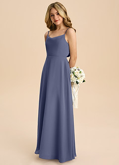 Azazie Shale Junior Robe Trapèze en Mousseline de soie Arc Bleu Orageux image6