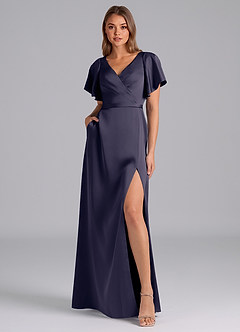 Azazie Ambrosia Jurken voor bruidsmeisjes Jurk van Stretch Satijn met A-Lijn Geplooid Stormachtig image6