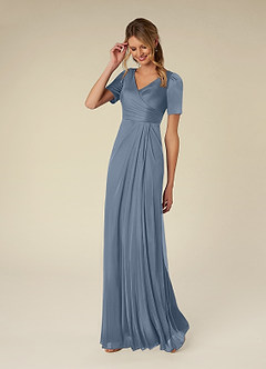Azazie Bessie 신부의 어머니 드레스 A라인 망사 바닥 길이 드레스 image3
