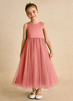 Azazie Solia Flower Girl Dresses Salmon Pink Ball-Gown Bow Tulle Dress image3