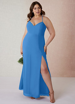 Azazie Manila Bridesmaid Dresses Blue Jay Sheath V-Neck Chiffon Dress image7