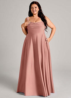 Azazie Shaude Bridesmaid Dresses Rosette A-Line Pleated Stretch Satin Dress image11