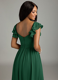 Azazie Anaya Bridesmaid Dresses Dark Green A-Line Pleated Chiffon Dress image2