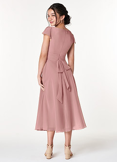 Azazie Payton Junior Dusty Rose A-Line Bow Chiffon Dress image2