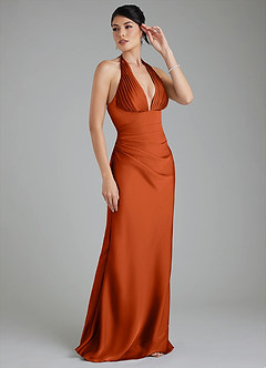 Azazie Torrance Robes de demoiselle d'honneur Robe Sirène en Satin extensible Corset Paprika image6