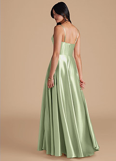 Azazie Elle Bridesmaid Dresses Dusty Sage A-Line with Pockets Metallic Satin Dress image2