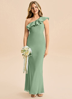Azazie Alissa Junior Matcha A-Line Ruched Chiffon Dress image4