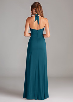 Azazie Elliana Bridesmaid Dresses Ink Blue A-Line Side Slit Stretch Satin Dress image6
