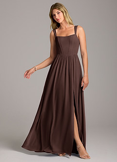 Azazie Rosaline At-home Try On Dresses Eucalyptus A-Line Side Slit Chiffon Dress image1
