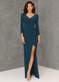 Azazie Safia Schlussverkauf Etui Langarm Luxuriöse Strickwaren Kleid Neptunblau image1