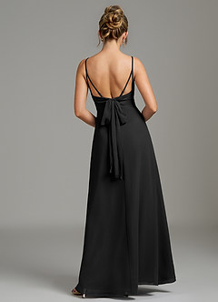 Azazie Sherah Robes de demoiselle d'honneur Robe Trapèze en Mousseline de soie Plissée Noir image4