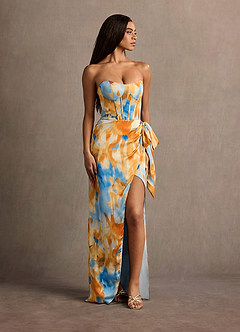 Maeve Blue Caribbean Print Corset Satin Maxi Dress image7