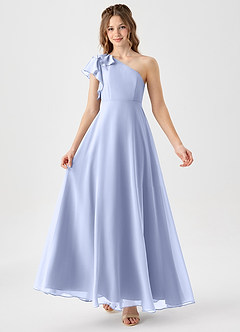 Azazie Arabella Junior A-Linie Gestreift Chiffon Kleid Eis image1