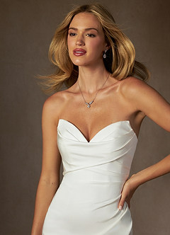 Azazie Brenna Wedding Dresses Diamond White Mermaid Strapless Crepe Back Satin Dress image2