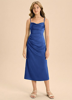 Azazie Mai Junior Skede Plisseret Stræk satin Te-længde Junior brudepige Kjole image3