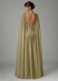 Azazie Stefania Robes de demoiselle d'honneur Robe Trapèze en Satin extensible Vert Mousse image4