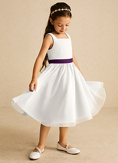 Azazie Elina Flower Girl Dresses Ivory Grape A-Line Sleeveless Chiffon Dress image1